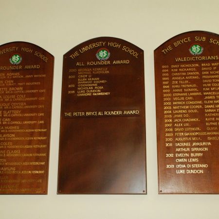 Honour Board Lettering in Gold Leaf. Hand Painted. Including logos. University High School, Parkdale.