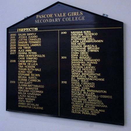 School Prefects Honour Board Gold Leaf Lettering, Pascoe Vale Girls Secondary College, Pascoe Vale, Melbourne