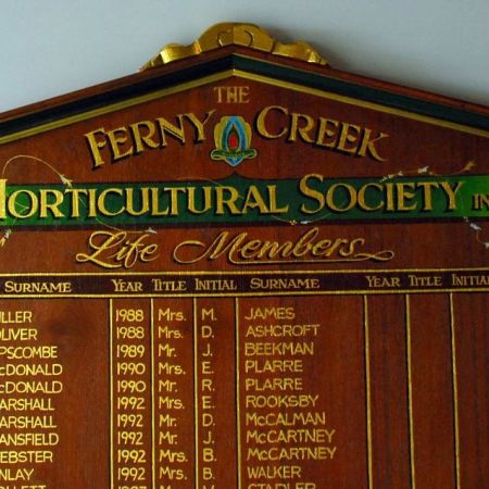 Ferny Creek Horticultural Society Honour Board - Gold Leaf Lettering